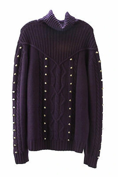 Pre-owned Versace Collection Women's Studded Turtleneck Sweater, Xxx-large Dark Plum In Purple