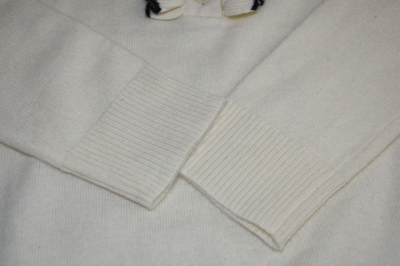 Pre-owned Tory Burch $350  Emily Ivory Cashmere Sweater Black Ruffle Pearl Button S M In White