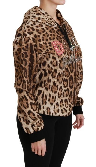 Pre-owned Dolce & Gabbana Sweater Hooded Studded Ayers Leopard It42 / Us8 / M Rrp $2800 In Brown