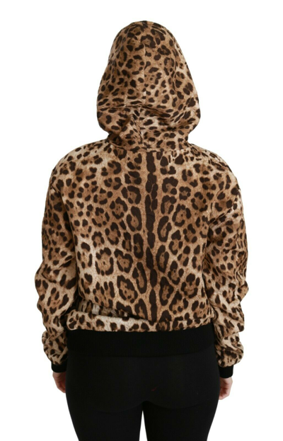 Pre-owned Dolce & Gabbana Sweater Hooded Studded Ayers Leopard It42 / Us8 / M Rrp $2800 In Brown