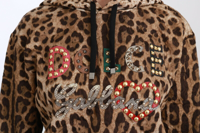 Pre-owned Dolce & Gabbana Sweater Hooded Studded Ayers Leopard It42 / Us8 / M Rrp $2800 In Brown