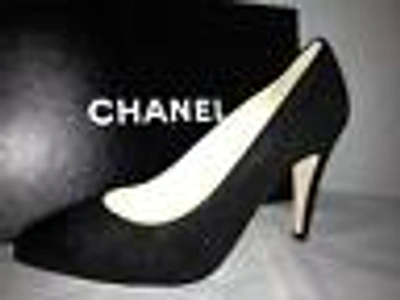 Pre-owned Chanel 13c Black Suede Leather Pointed Cap Toe Platform Pumps Heels Shoes $795