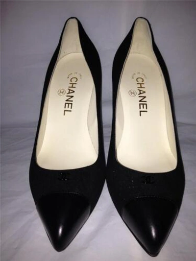 Pre-owned Chanel 13c Black Suede Leather Pointed Cap Toe Platform Pumps Heels Shoes $795