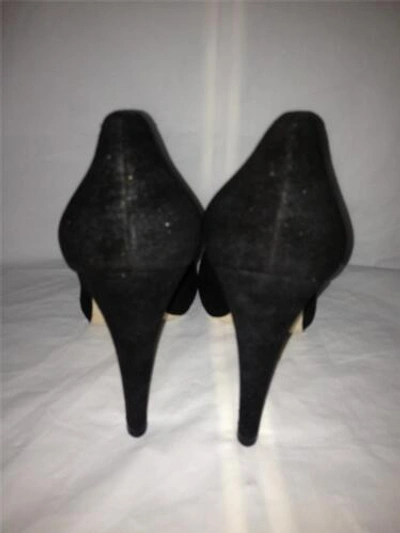 Pre-owned Chanel 13c Black Suede Leather Pointed Cap Toe Platform Pumps Heels Shoes $795