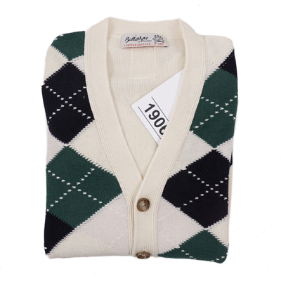 Pre-owned Ballantyne $750  Fisherman's Cardigan Sweater M (eu 50) Classic-fit In White