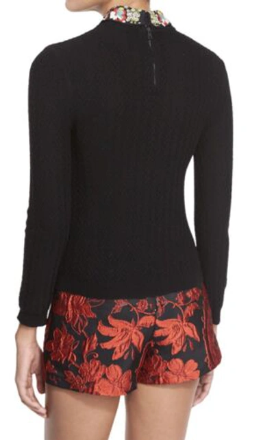 Pre-owned Alice And Olivia Alice + Olivia Brooke Bird Embroidered Collared Sweater In Black Size S