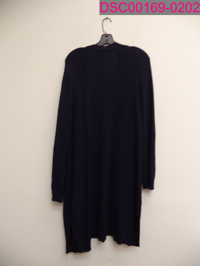 Pre-owned Eileen Fisher Tencel Stretch Midnight Blue Simple Cardigan Long Women's Large