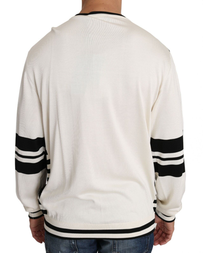 Pre-owned Dolce & Gabbana Sweater Jazz Sequined Guitar Pullover Top S. It48 / M Rrp $4000 In White