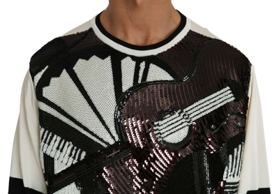 Pre-owned Dolce & Gabbana Sweater Jazz Sequined Guitar Pullover Top S. It48 / M Rrp $4000 In White