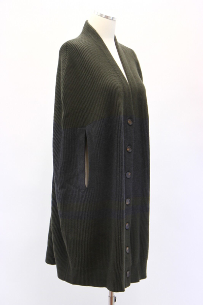 Pre-owned Brunello Cucinelli $3675  100% Cashmere Rib Color-block Caped Cardigan M A181 In Olive Green + Charcoal Gray