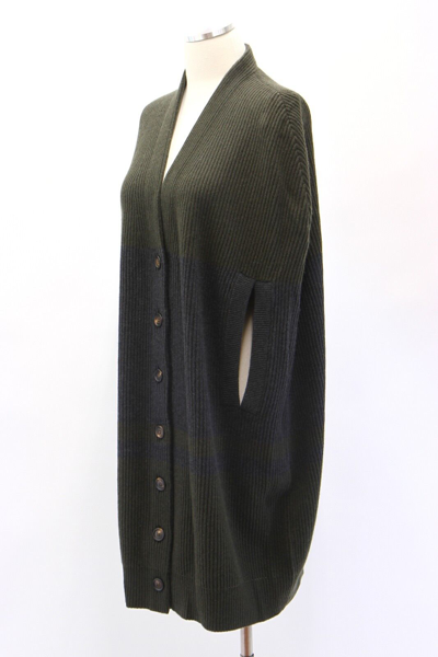 Pre-owned Brunello Cucinelli $3675  100% Cashmere Rib Color-block Caped Cardigan M A181 In Olive Green + Charcoal Gray