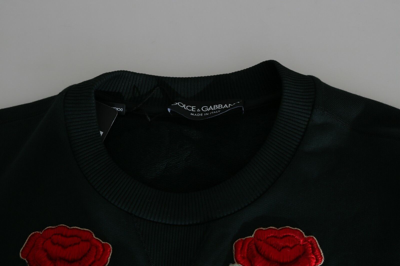 Pre-owned Dolce & Gabbana Sweater Green Crystal Heart Roses Gun S. It50 / L Rrp $4900