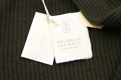 Pre-owned Brunello Cucinelli $3675  100% Cashmere Rib Color-block Caped Cardigan M A181 In Olive Green + Charcoal Gray