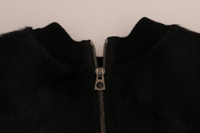 Pre-owned Dolce & Gabbana Sweater Black Fur Floral Brocade Zipper It36 / Us2/ Xs Rrp $3960