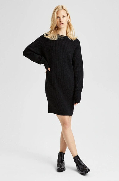 Pre-owned Theory $495  Rib Cocoon Wool Sweater Dress Black / Charcoal