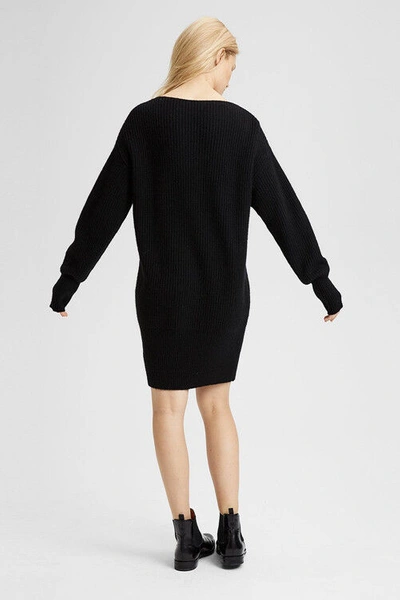Pre-owned Theory $495  Rib Cocoon Wool Sweater Dress Black / Charcoal