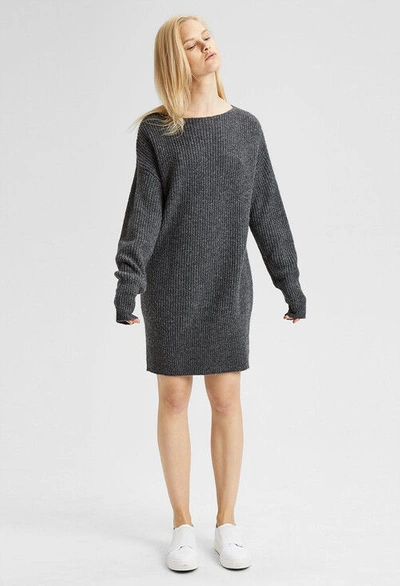 Pre-owned Theory $495  Rib Cocoon Wool Sweater Dress Black / Charcoal