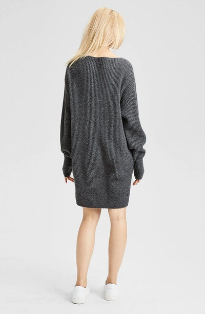 Pre-owned Theory $495  Rib Cocoon Wool Sweater Dress Black / Charcoal