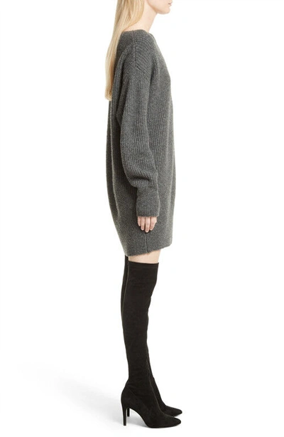 Pre-owned Theory $495  Rib Cocoon Wool Sweater Dress Black / Charcoal