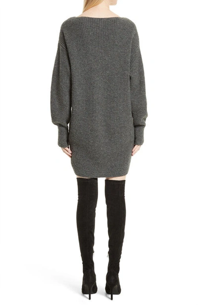 Pre-owned Theory $495  Rib Cocoon Wool Sweater Dress Black / Charcoal