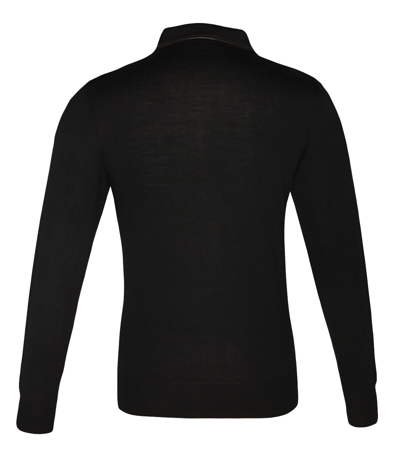Pre-owned Cortigiani Men's Black Virgin Wool Polo Sweater Leather Details, Size 48 (s)