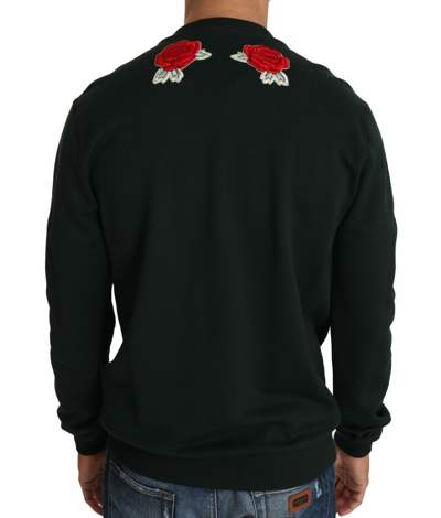 Pre-owned Dolce & Gabbana Sweater Green Crystal Heart Roses Gun S. It54 / Xl Rrp $4900