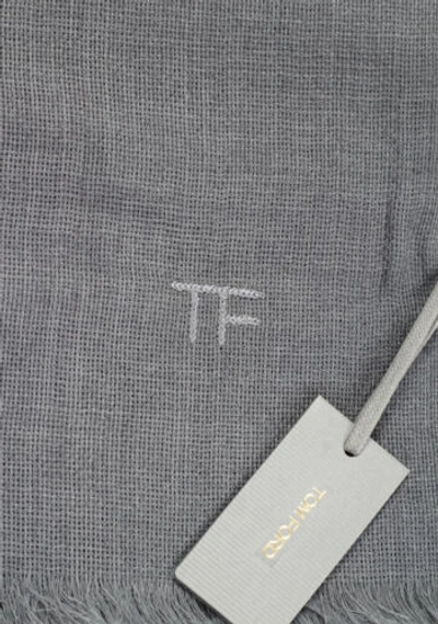 Pre-owned Tom Ford Gray Cashmere Cotton Signature Scarf 75" / 24"