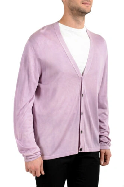 Pre-owned Versace Men's 100% Silk Purple Cardigan Pullover Sweater Us L It 52