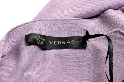 Pre-owned Versace Men's 100% Silk Purple Cardigan Pullover Sweater Us L It 52