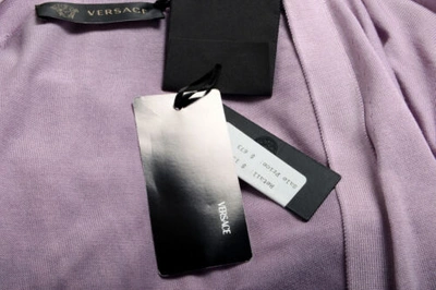 Pre-owned Versace Men's 100% Silk Purple Cardigan Pullover Sweater Us L It 52
