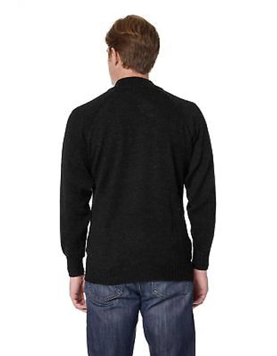Pre-owned Invisible World Men's Pure Alpaca Zip-front Mock Neck Cardigan Sweater Charcoal "aldo" In Multicolor