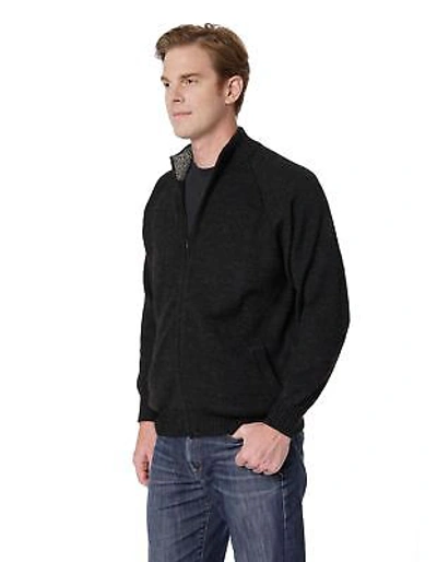 Pre-owned Invisible World Men's Pure Alpaca Zip-front Mock Neck Cardigan Sweater Charcoal "aldo" In Multicolor