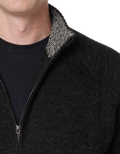 Pre-owned Invisible World Men's Pure Alpaca Zip-front Mock Neck Cardigan Sweater Charcoal "aldo" In Multicolor
