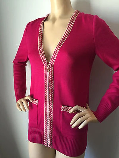 Pre-owned St. John's Bay St John Knit Sz S Fuscia Pink Cosmo Cardigan Sweater Santana Knit Wool In Pink Cosmo Fuscia