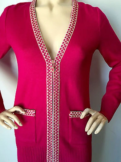 Pre-owned St. John's Bay St John Knit Sz S Fuscia Pink Cosmo Cardigan Sweater Santana Knit Wool In Pink Cosmo Fuscia