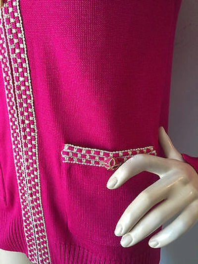 Pre-owned St. John's Bay St John Knit Sz S Fuscia Pink Cosmo Cardigan Sweater Santana Knit Wool In Pink Cosmo Fuscia