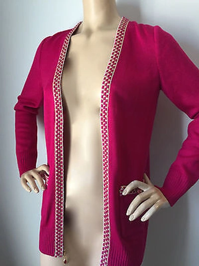 Pre-owned St. John's Bay St John Knit Sz S Fuscia Pink Cosmo Cardigan Sweater Santana Knit Wool In Pink Cosmo Fuscia