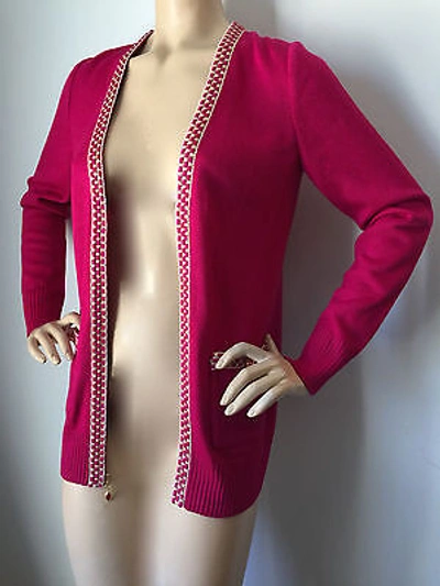 Pre-owned St. John's Bay St John Knit Sz S Fuscia Pink Cosmo Cardigan Sweater Santana Knit Wool In Pink Cosmo Fuscia