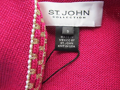 Pre-owned St. John's Bay St John Knit Sz S Fuscia Pink Cosmo Cardigan Sweater Santana Knit Wool In Pink Cosmo Fuscia