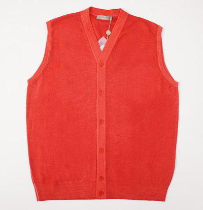 Pre-owned Cruciani $600  Strawberry Red Merino Wool Cardigan Sweater Vest S (eu 48)