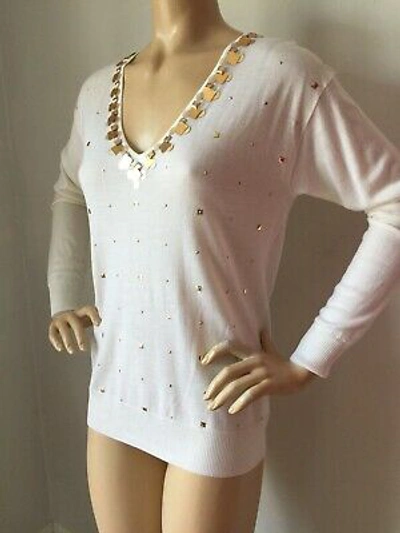 Pre-owned St. John's Bay St John Knit Size S Womens Sweater White Sequins