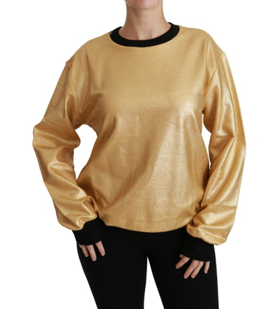 Pre-owned Dolce & Gabbana Sweater Gold Cotton Crewneck Pullover It42 / Us8 / M Rrp $960