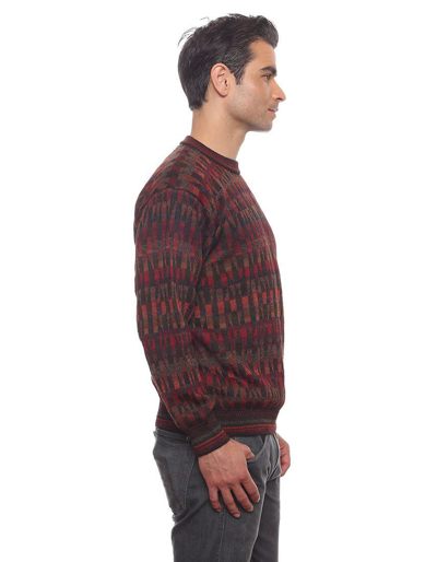 Pre-owned Invisible World Men's Mosaic Pullover Alpaca Fleece Sweater By  In Red