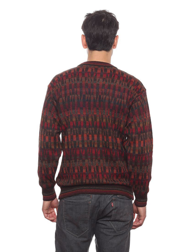 Pre-owned Invisible World Men's Mosaic Pullover Alpaca Fleece Sweater By  In Red