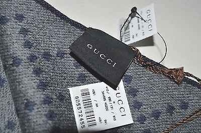 GUCCI Pre-owned 344995 Reversible Wool Gg & Diamante Logo Blue/gray Scarf Muffler