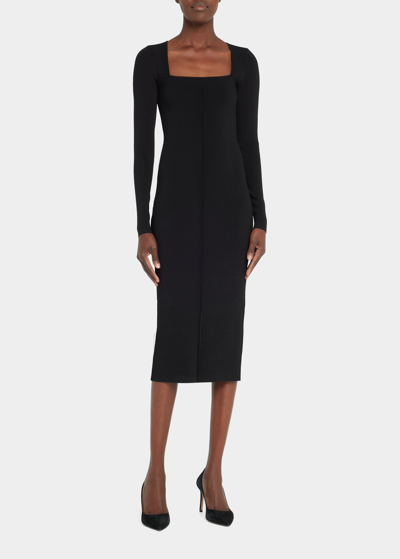 Shop Victoria Beckham Vb Body Fitted Square Neck Midi Dress In Black