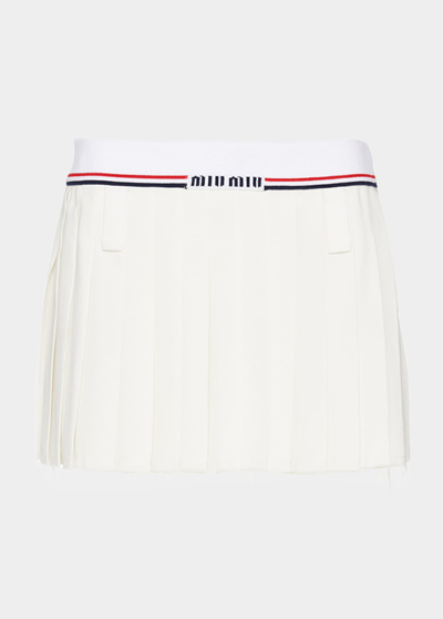 Shop Miu Miu Pleated Sable Mini Skirt In F0009 Bianco