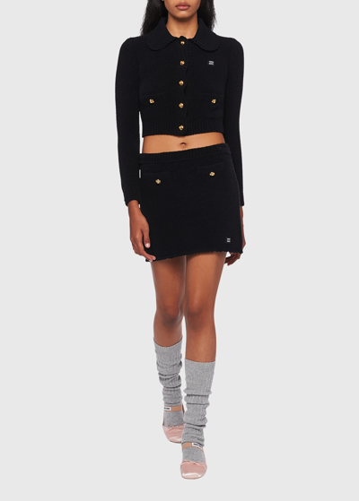 Shop Miu Miu Wool Boucle Mini Skirt In F0002 Nero