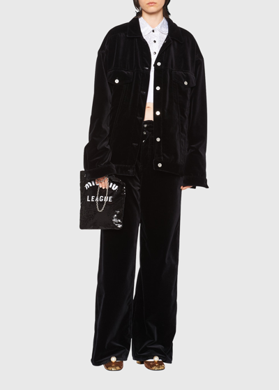 Shop Miu Miu Oversized Velvet Jacket In F0002 Nero