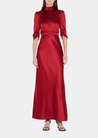 Shop Saloni Adele Tie-back Silk Gown In 406-garnet Red